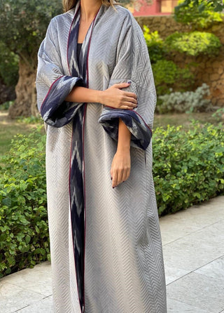 Ikat Silver Gray Short Bisht