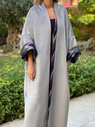 Ikat Silver Gray Short Bisht