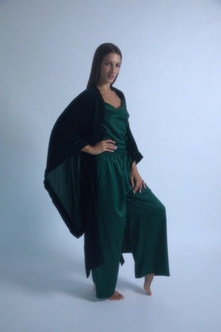 Draped Silk Blouse , Drawstring Silk Pants