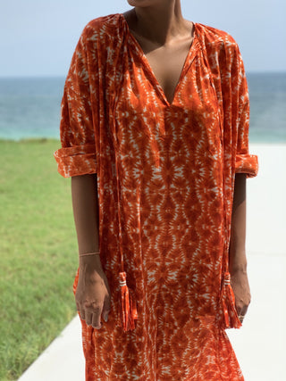 Orange Printed Cotton Dress
