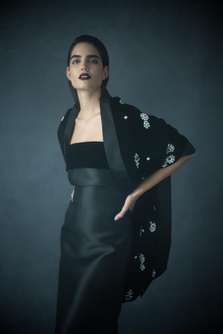 Raipur Black Silk Evening Shawl / Dress (By Order)