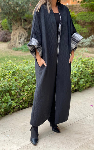 Ikat Black Long Bisht