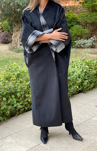 Ikat Black Long Bisht