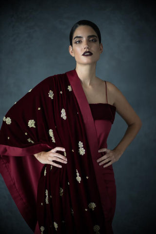 Raipur Red Silk Evening Shawl / Dress ( By Order )