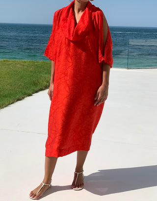Midi Silk Red Collar Dress