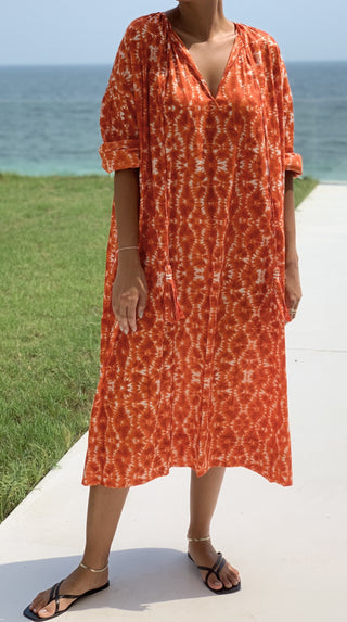 Orange Printed Cotton Dress